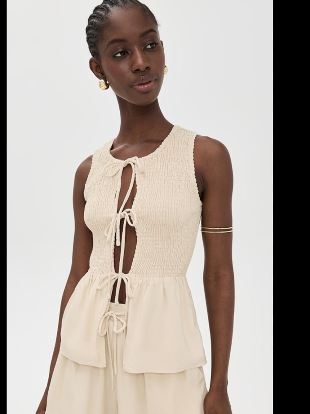 Revolve Seven Wonders Fleur Shirred Tie Front Top in Sand Size Medium